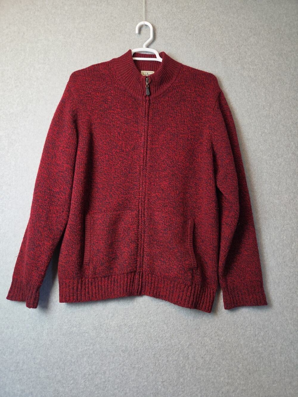 Vintage L.L Bean 100% Lamb's Wool Heavy Knit LS Zip Up Sweater Men's XL Pockets